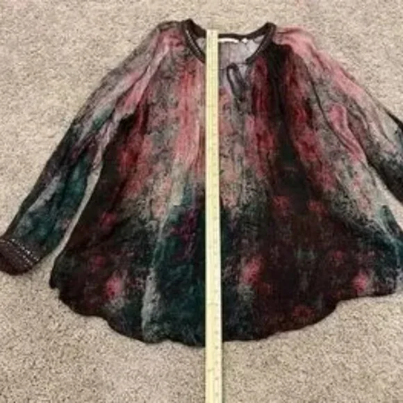 Soft Surroundings Abstract Print Tunic Top Long Sleeve L Beaded Artsy Whisigoth - Picture 4 of 4